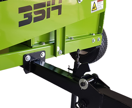 hinged tow bar design allows the customer to save space when storing the chipper